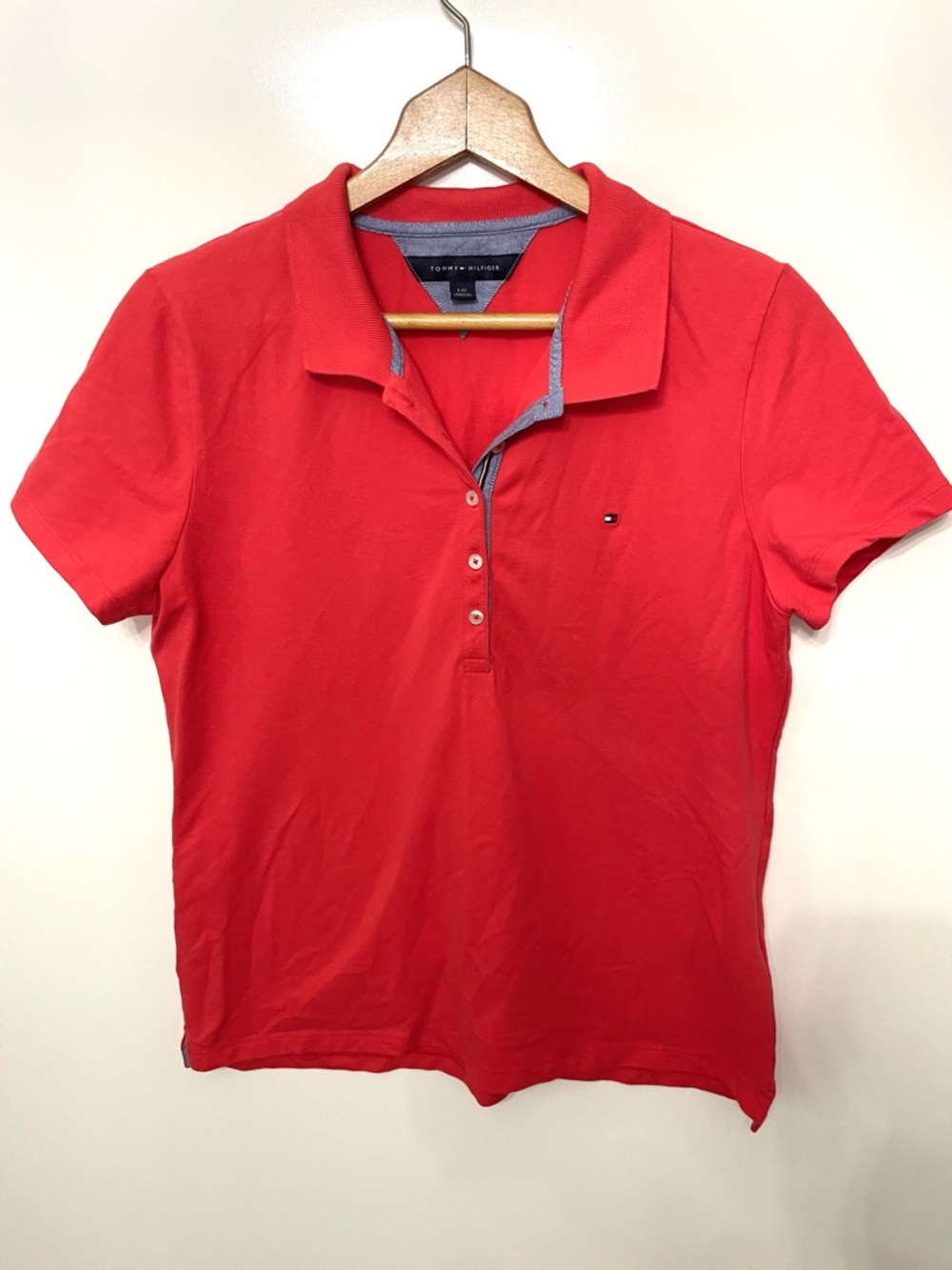 Tommy Hilfiger Deep Coral Pink Short Sleeve Polo Shirt Womens L Preppy Golf